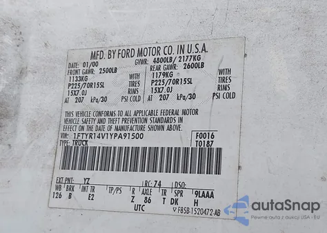 2000 Ford Ranger Xl/Xlt из США, поврежденный, VIN 1FTYR14V1YPA91500